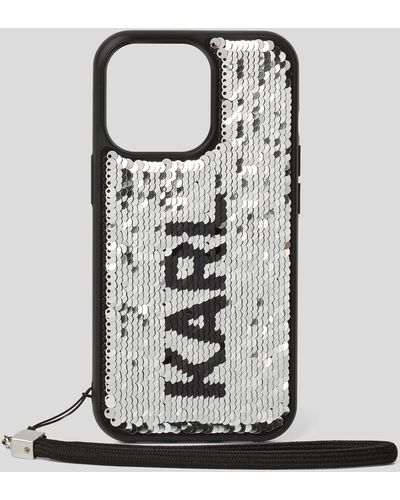 Karl Lagerfeld Coque À Sequins Réversibles Pour Iphone 13 Avec Dragonne - Blanc