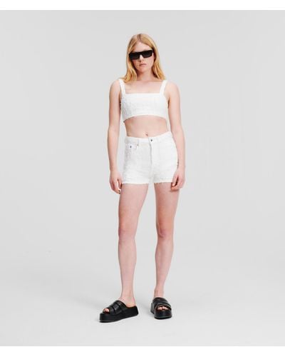 Karl Lagerfeld Klj High-waisted Bouclé Shorts - White