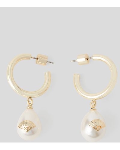 Karl Lagerfeld K/archive Fan Pearl Charm Hoop Earrings - Natural