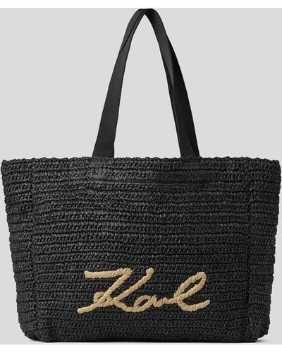 Karl Lagerfeld K/signature Raffia Beach Tote Bag - Black