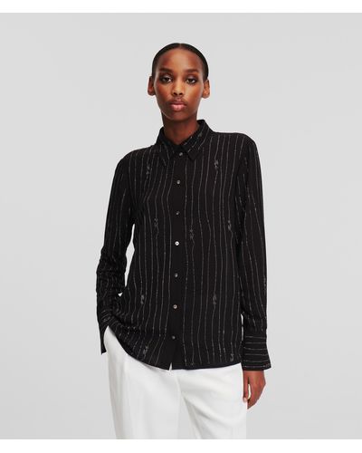 Karl Lagerfeld Rhinestone Pinstripe Shirt - Black