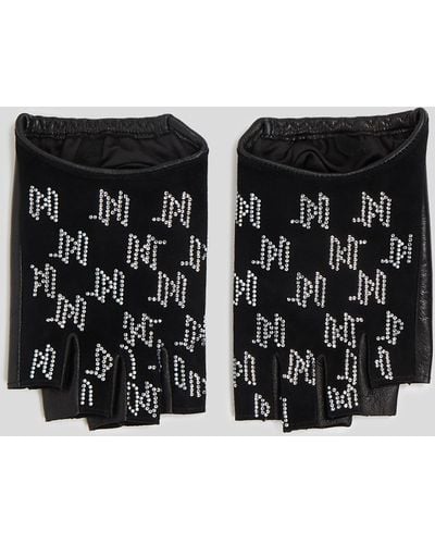 Karl Lagerfeld K/monogram Rhinestone Fingerless Gloves - Black