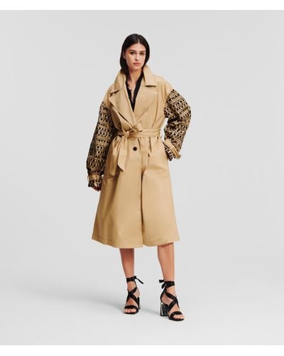 Karl Lagerfeld Broderie Anglaise Trench Coat - Natural