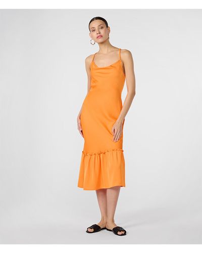 Karl Lagerfeld | Women's Ruffle Sleeveless Maxi Dress | Tangerine Orange