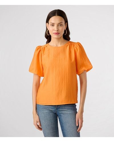 Karl Lagerfeld | Women's Puff Sleeve Organza Top | Tangerine Orange | Rayon/nylon | Size 2xs