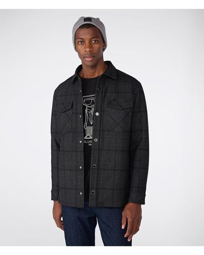 Karl Lagerfeld | Men's Plaid Long Sleeve Shirt Jacket | Gray Plaid | Size Xs - Black