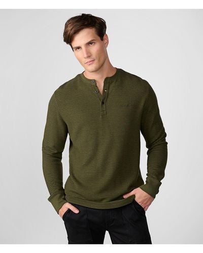 Karl Lagerfeld | Men's Ribbed Long Sleeve Henley Shirt | Olive Green | Size Large