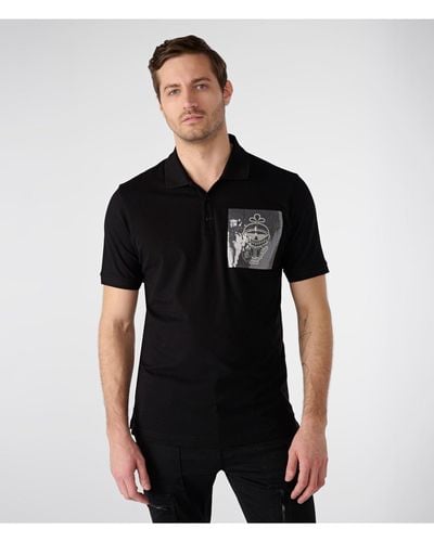 Karl Lagerfeld | Men's Polo W/ Printed Sequins And Karl Knight Logo Shirt | Black | Size Xs
