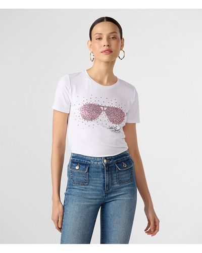 Karl Lagerfeld | Women's Sunglasses Rhinestone T-shirt | White/pink | Cotton/spandex | Size 2xs