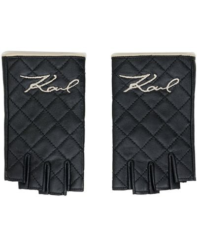 Karl Lagerfeld | Women's Karl Script Quilted Fingerless Glove | Black | Size Small