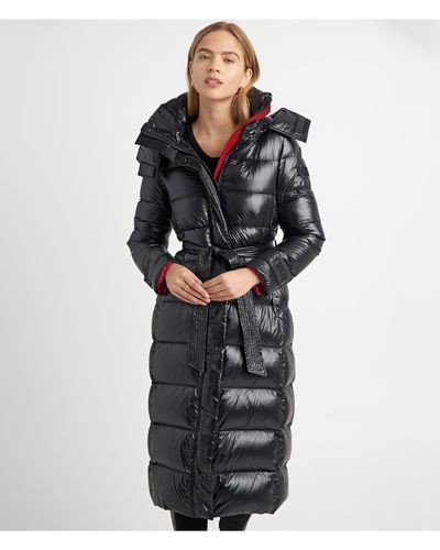 Karl Lagerfeld | Women's Contrast Maxi Belted Long Puffer Jacket | Black | Size Xs