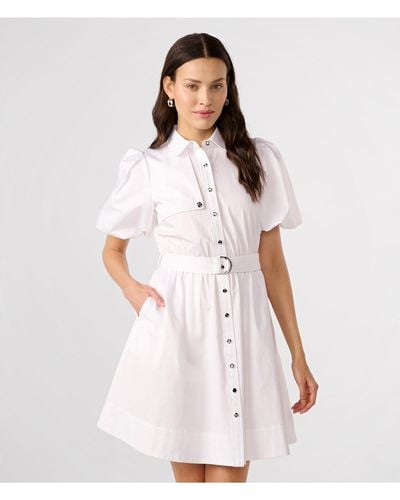 Karl Lagerfeld | Women's Puff Sleeve Poplin Shirt Dress | White