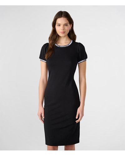 Karl Lagerfeld | Women's Logo Tape Puff Sleeve T-shirt Dress | Black | Cotton/spandex | Size Xs