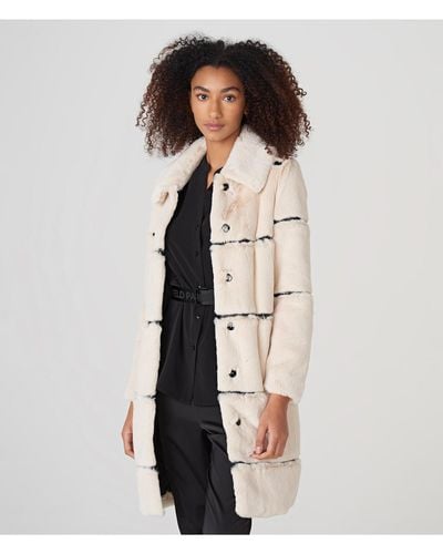 Karl Lagerfeld | Women's Long Channel Faux Mink And Pu Jacket | Oyster Beige | Polyester | Size Large - Multicolor