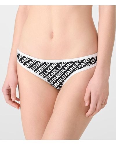 Karl Lagerfeld | Women's Marie Cheeky Bikini Bottoms | Black/soft White | Polyester/spandex | Size Xs