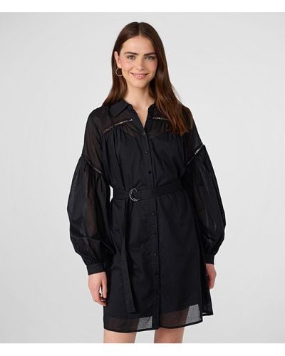 Karl Lagerfeld | Women's Logo Lace-cutout Belted Shirt Dress | Black