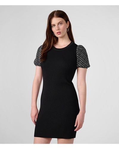 Karl Lagerfeld | Women's Tweed Puff Sleeve Mini Dress | Black/soft White | Size Medium