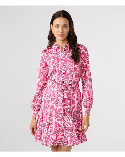 Karl Lagerfeld | Women's Printed Silky Crepe Shirt Dress | Fuschia/white - Pink