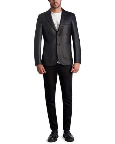 Karl Lagerfeld | Men's Coated Peak Lapel Sport Blazer Jacket | Black | Polyester/spandex | Size Small