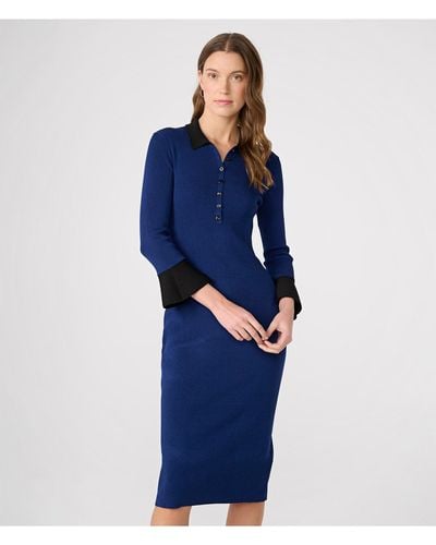 Karl Lagerfeld | Women's Knit Polo Henley Midi Dress | French Marine Black Blue | Size Large