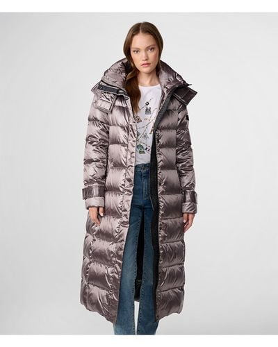 Karl Lagerfeld | Women's Contrast Maxi Belted Long Puffer Jacket | Gunmetal Gray | Size Small