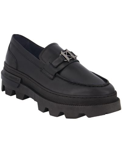 Karl Lagerfeld White Label Leather Lug Sole Loafers - Black