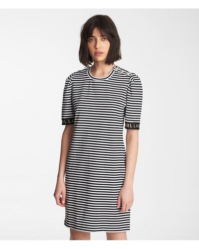 Karl Lagerfeld | Women's Puff Sleeve Stripe Dress | Black/white | Size 2xs