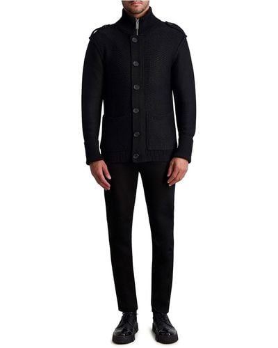 Karl Lagerfeld | Men's Wool Blend Marled Sweater Jacket | Black | Size Medium