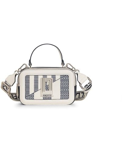 Karl Lagerfeld | Women's Simone Stripe Camera Crossbody Bag | White/navy - Metallic