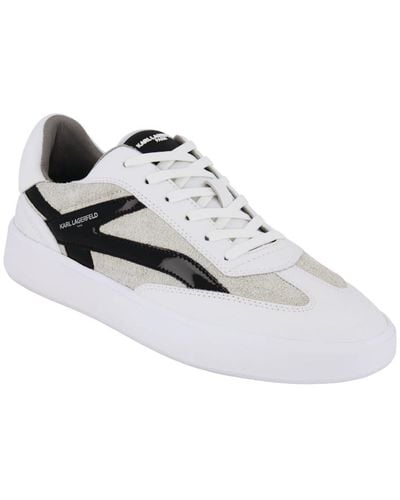 Karl Lagerfeld | Men's Leather/suede Side K Lace Up Sneakers | White