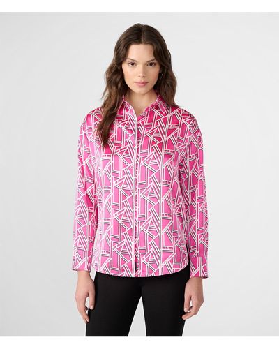 Karl Lagerfeld | Women's Printed Button Down Blouse | Fuschia/white | Size 2xs - Pink