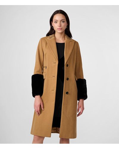 Karl Lagerfeld | Women's Wool Coat With Faux Fur Cuffs | Nutmeg Brown