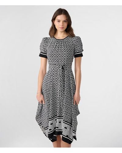 Karl Lagerfeld | Women's Double L Silky Crepe Midi Dress | Black Soft White - Gray