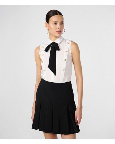 Karl Lagerfeld | Women's Sleeveless Bow Button Up Blouse | Soft White | Size 2xs