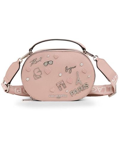 Karl Lagerfeld | Women's Maybelle Cate Pins Oval Crossbody Bag | Rose Smoke Pink