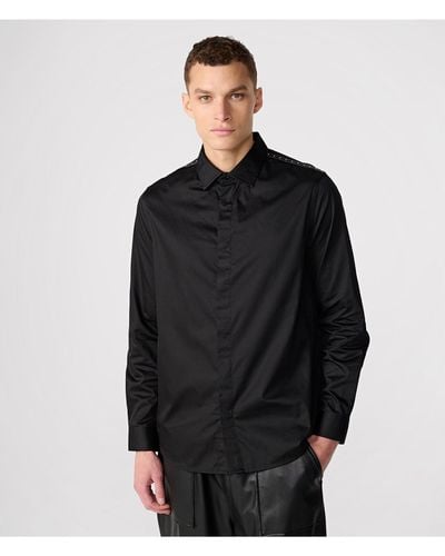 Karl Lagerfeld | Men's Embellished Faux Leather Detail Button Up Dress | Black | Size Xs