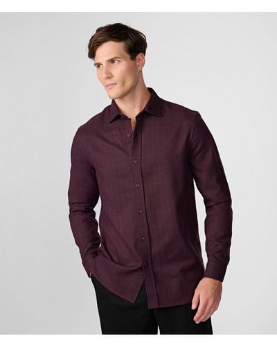 Karl Lagerfeld | Men's Windowpane Button Down Shirt | Wine Red | Size Xs - Purple