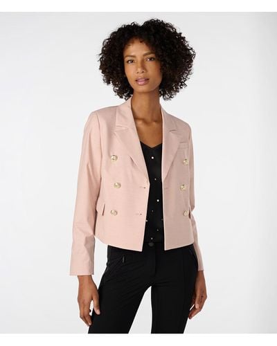 Karl Lagerfeld | Women's Slub Twill Double Breasted Cropped Blazer | Dune Pink - Natural
