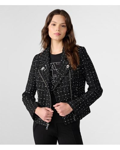Karl Lagerfeld | Women's Tweed Moto Jacket | Black | Rayon/nylon | Size Xs