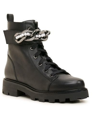 Karl Lagerfeld | Women's Maxi Pearl Chain Combat Boot | Black