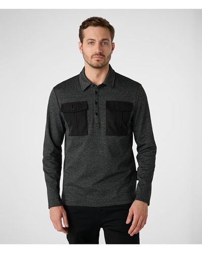 Karl Lagerfeld | Men's Knit Zig Zag Shirt With Contrast Chest Pockets Bla | Black | Size Xs