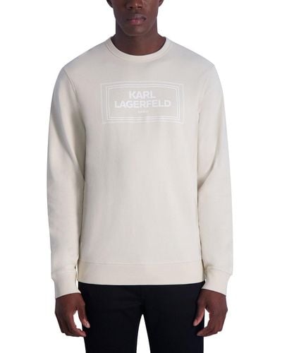 Karl Lagerfeld | Men's French Terry Sweatshirt With Square Logo | Natural Beige | Size Small - White