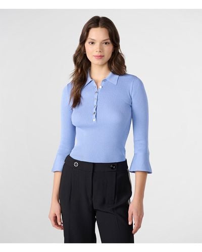 Karl Lagerfeld | Women's Polo Shirt Henley Sweater | Hydrangea Purple | Size 2xs - Blue