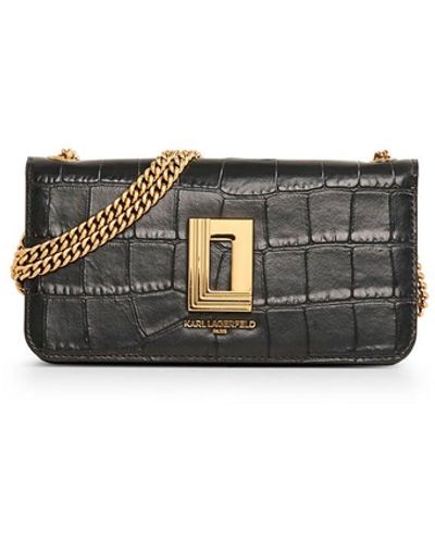 Karl Lagerfeld | Women's Lafayette Croco Leather Wallet On A Chain | Black/gold - Multicolor
