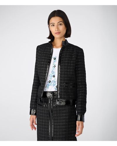 Karl Lagerfeld | Women's Tweed Lurex Zip Front Jacket | Black/silver