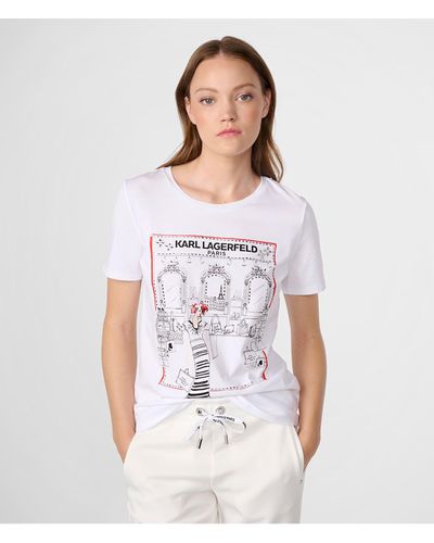 Karl Lagerfeld | Women's Embellished Shopping In Paris T-shirt | White | Cotton/spandex | Size 2xs