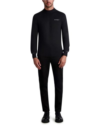 Karl Lagerfeld | Men's Mock Neck Wool Blend Signature Sweater | Black | Size Xs