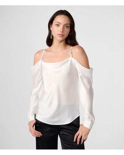 Karl Lagerfeld | Women's Luxe Satin Off The Shoulder Top | Soft White | Size Xs
