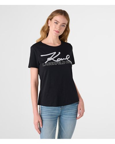 Karl Lagerfeld | Women's Sparkly Karl Script Logo T-shirt | Black/white | Cotton/spandex | Size 2xs