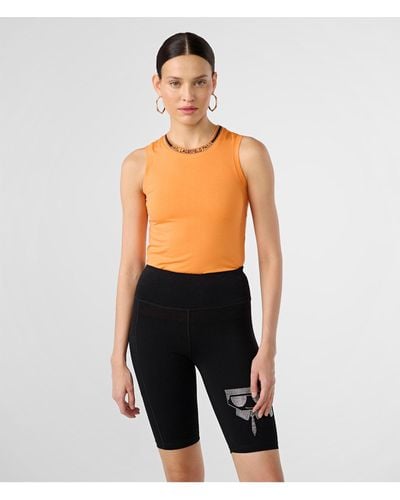 Karl Lagerfeld | Women's Rib Trim Logo Tank | Tangerine Orange | Cotton/spandex | Size 2xs